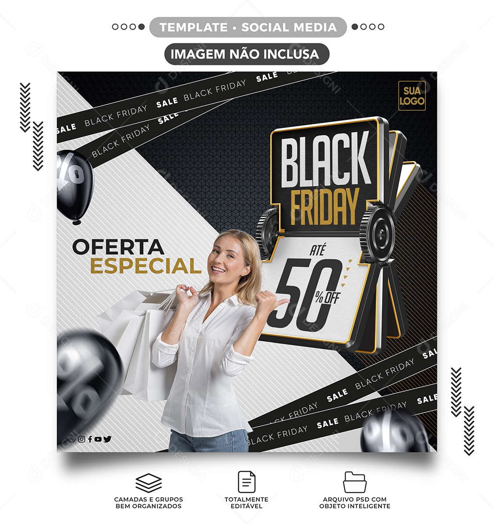 Oferta Especial Até 50% Off Black Friday Loja de Roupas Social Media PSD Editável