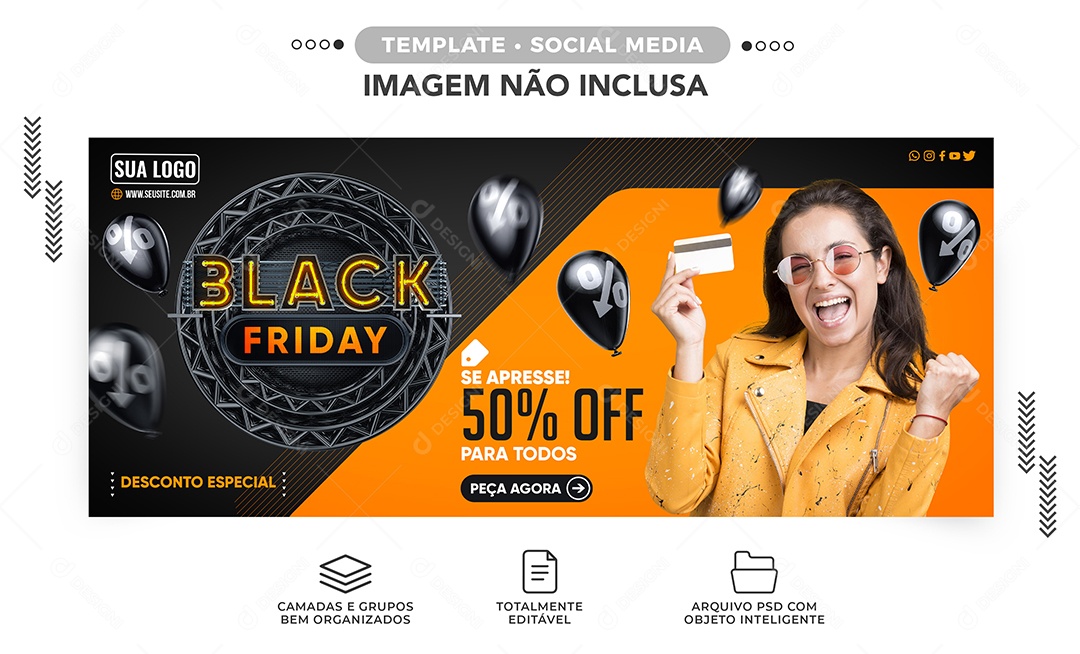 Banner Se Apresse 50% Off Para Todos Black Friday Loja de Roupas Social Media PSD Editável