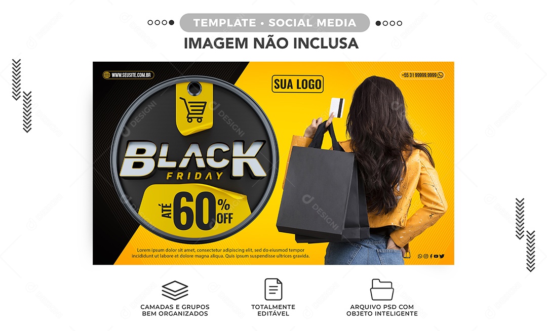 Banner Até 60% Off Black Friday Loja de Roupas Social Media PSD Editável