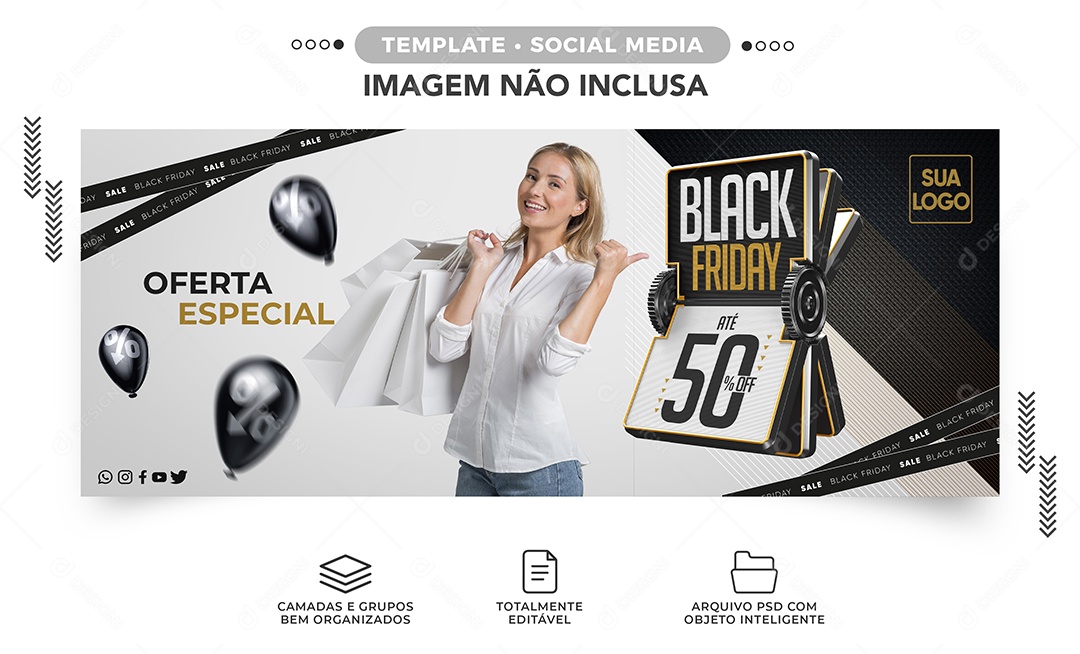 Banner Oferta Especial Até 50% Off Black Friday Loja de Roupas Social Media PSD Editável