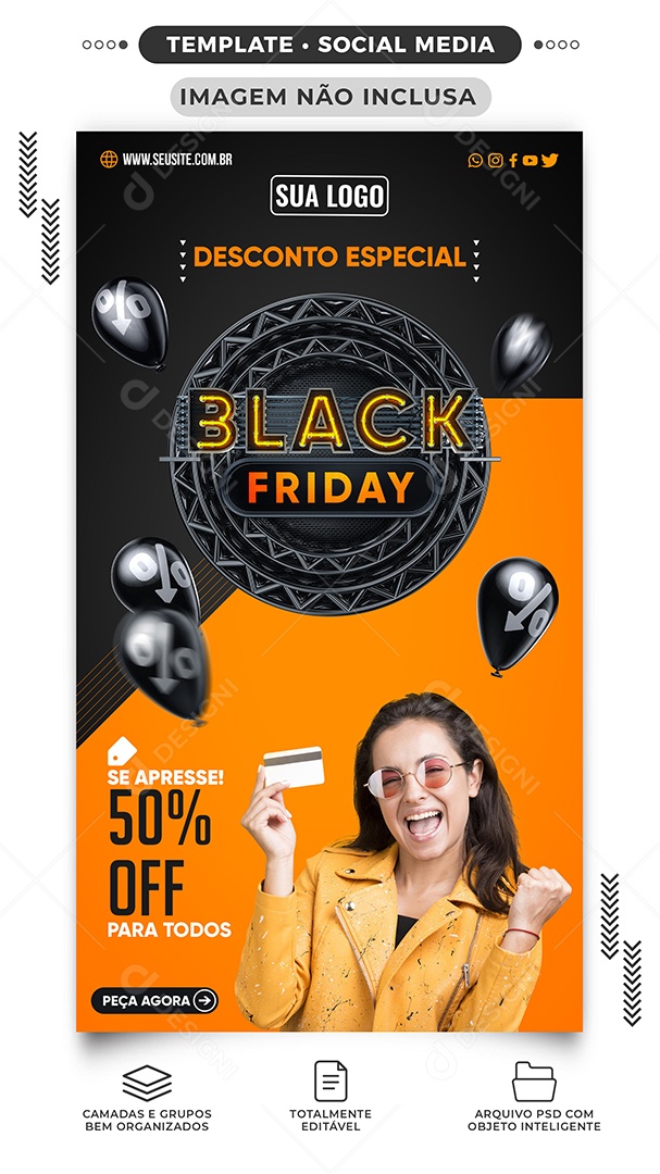 Story Se Apresse 50% Off Para Todos Black Friday Loja de Roupas Social Media PSD Editável