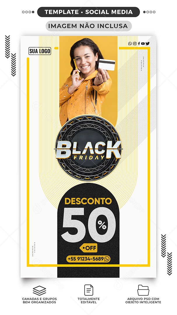 Story Black Friday Desconto de 50% Off Loja de Roupas Social Media PSD Editável
