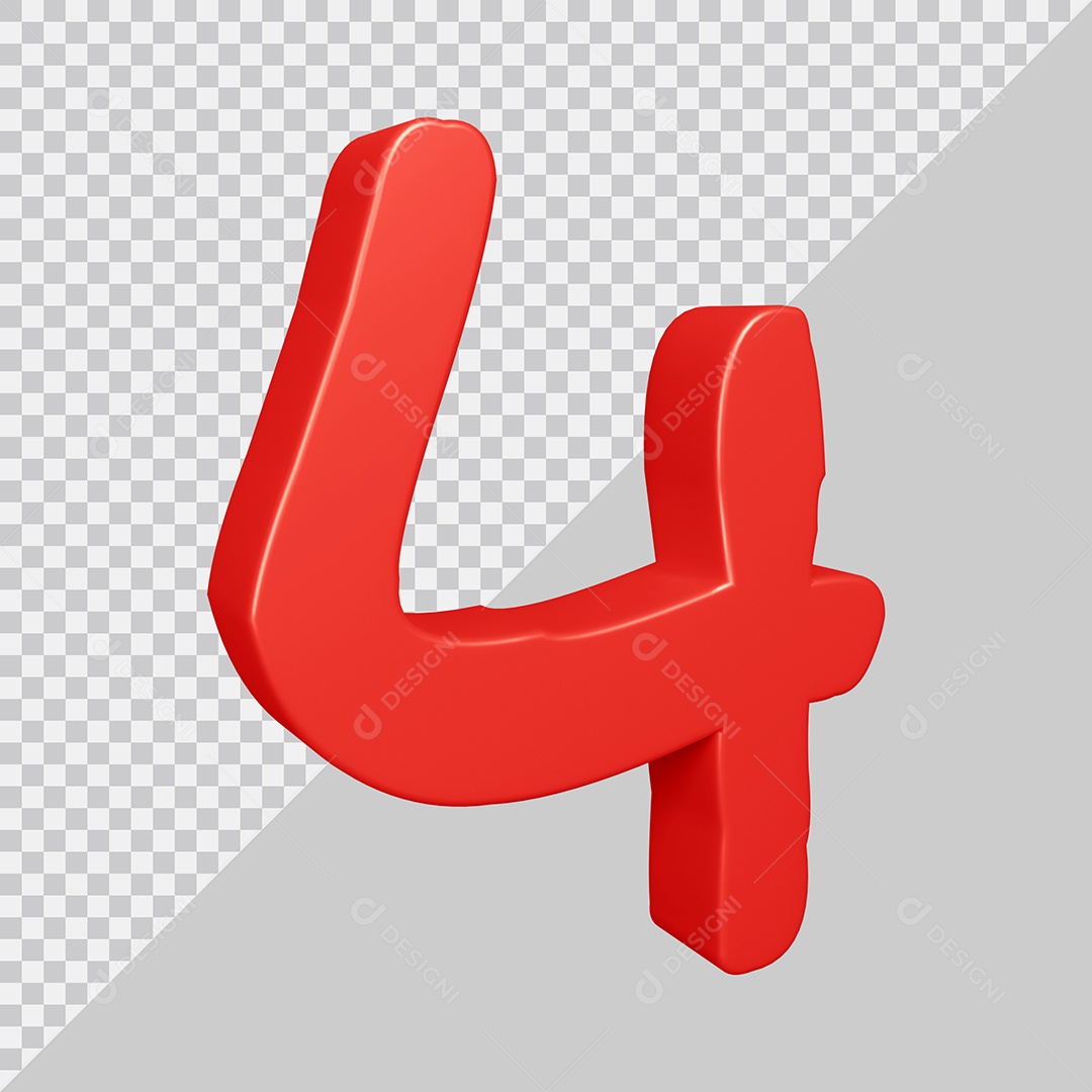 Elemento 3D Para Composição Número 4 Vermelha PSD