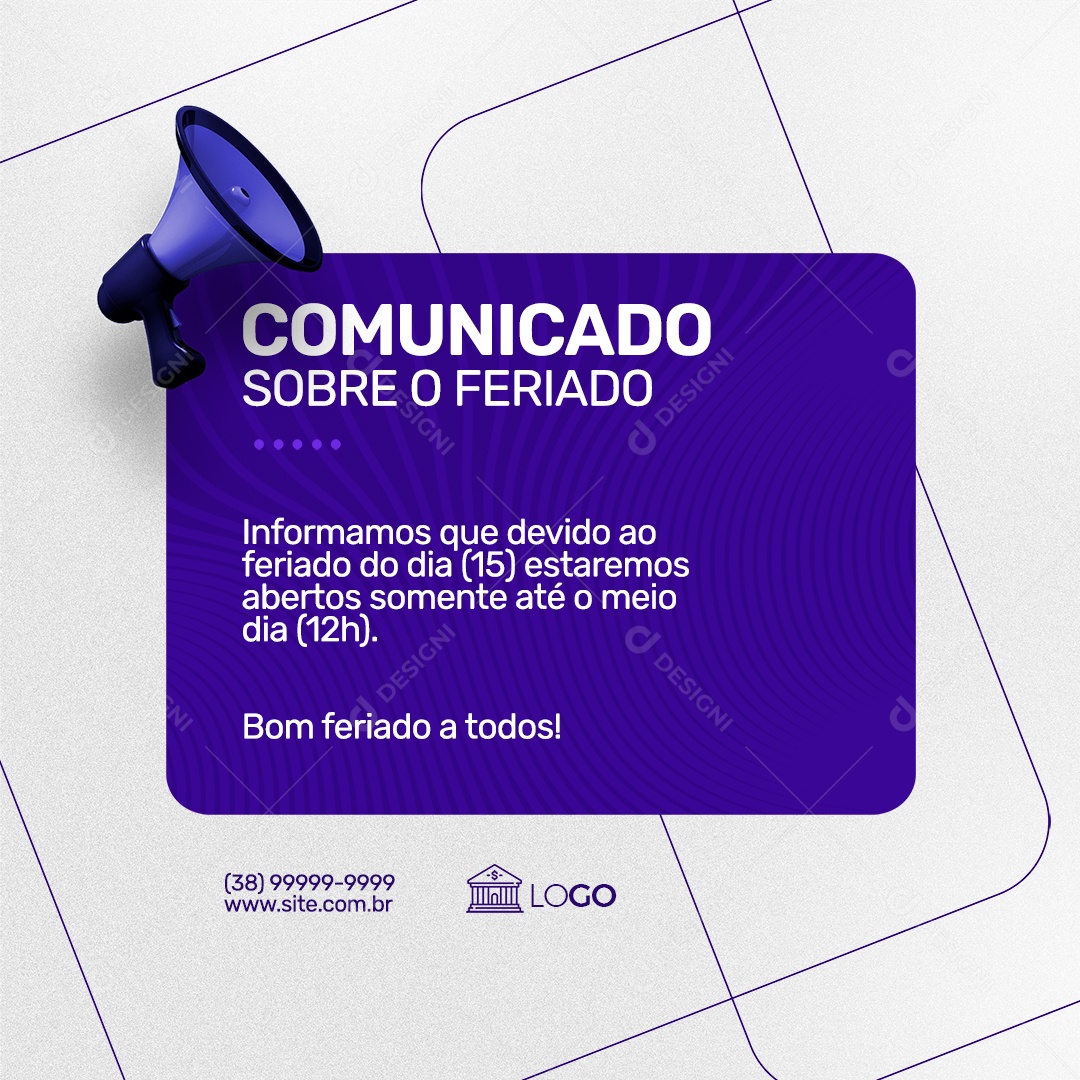 Comunicado sobre o Feriado Empréstimo Consignado Social Media PSD Editável