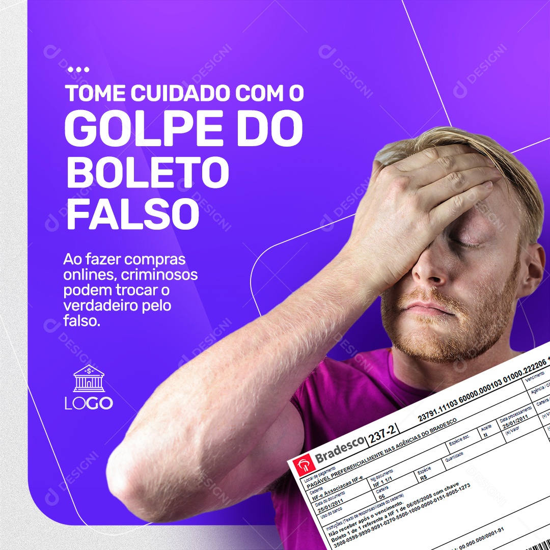 Cuidado com o Golpe do Boleto Falso Empréstimo Social Media PSD Editável