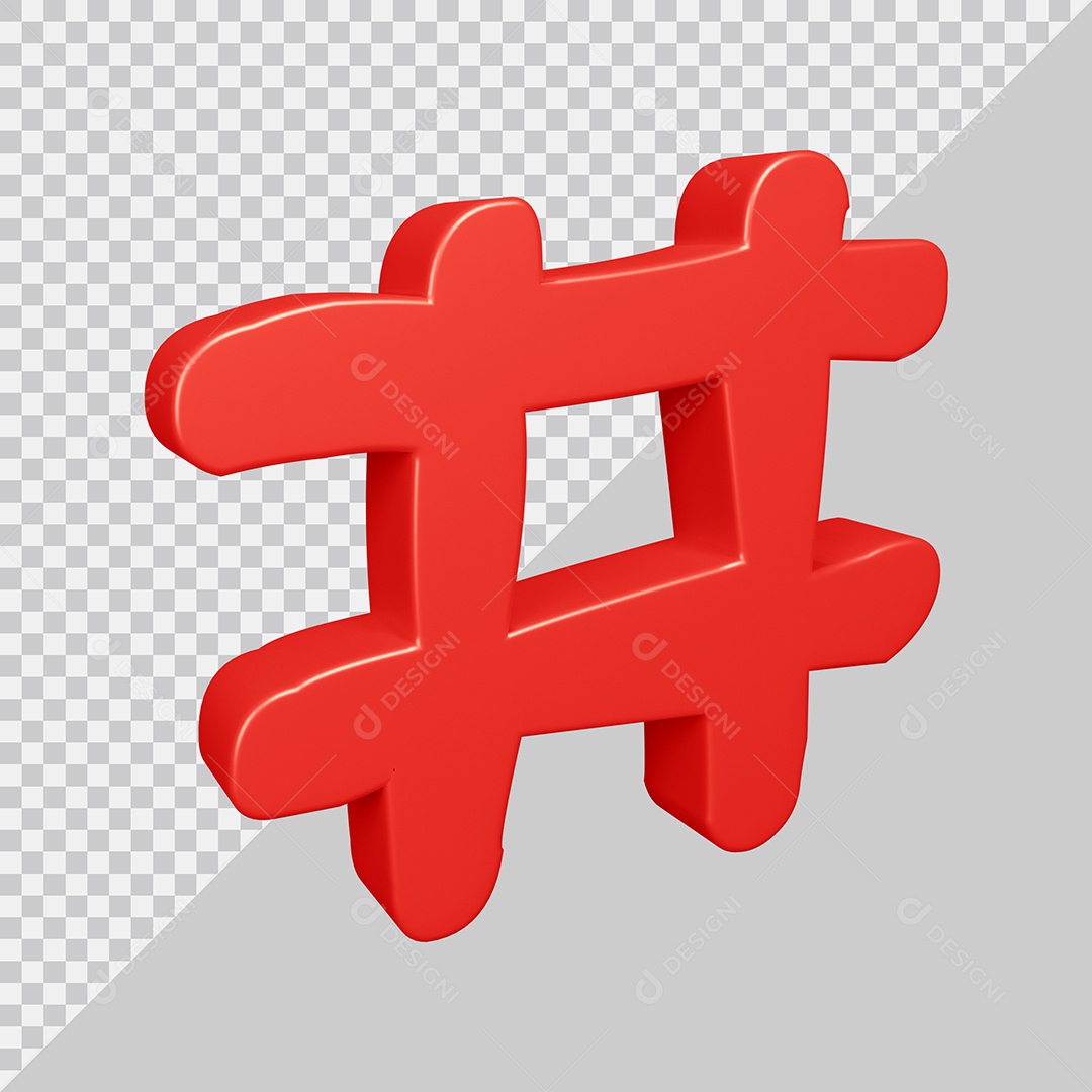 Elemento 3D Para Composição Símbolo de Hashtag Vermelha PSD