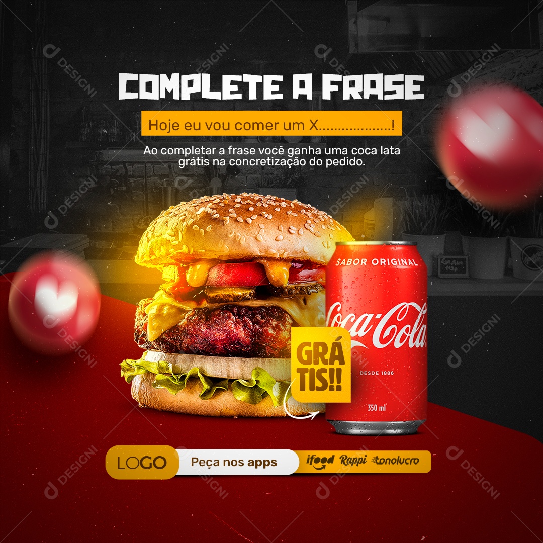 Social Media Hambúrgueria Burguer Complete a Frase PSD Editável