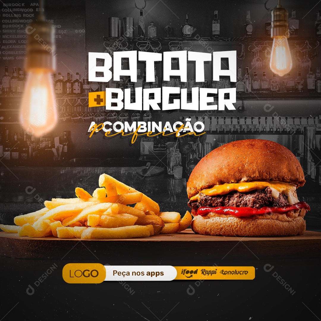 Batata mais Burguer a Combinação Perfeita Hamburgueria Social Media PSD Editável