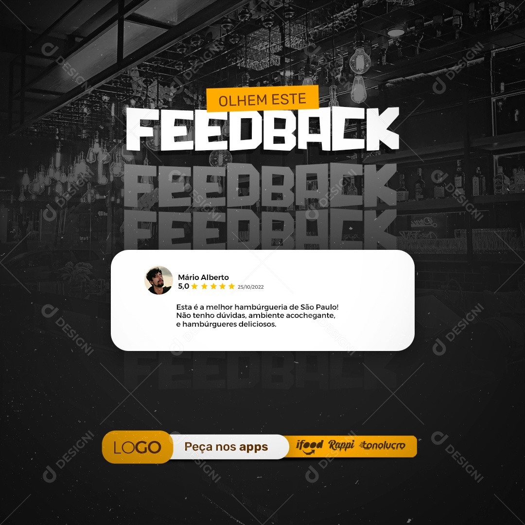Feedback Hamburgueria Hambúrguer Social Media PSD Editável