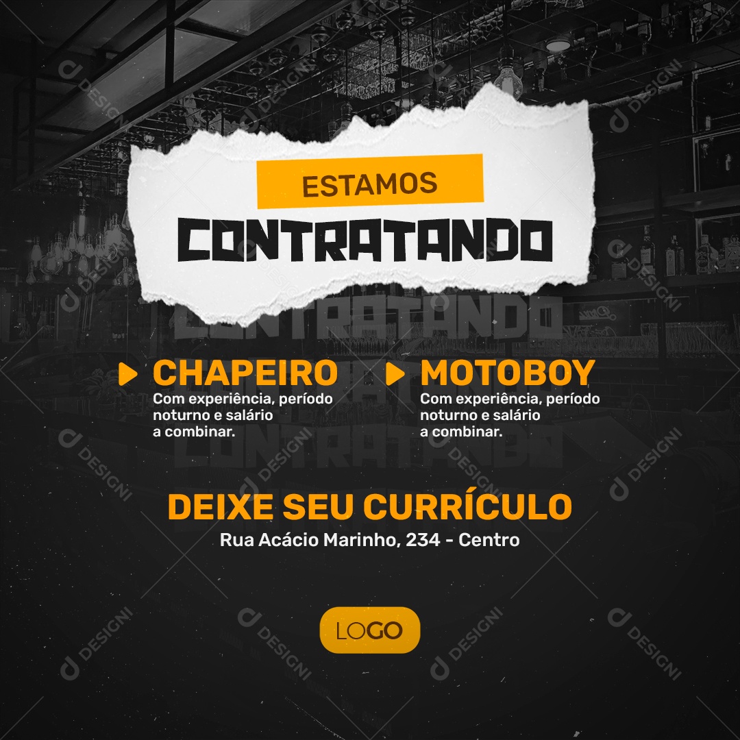 Estamos Contratando Chapeiro e Motoboy Hamburgueria Social Media PSD Editável