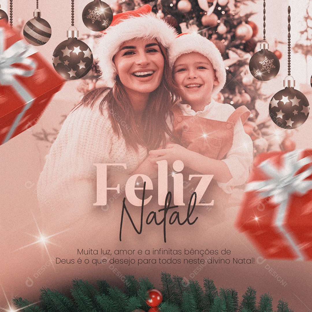 Muita Luz Amor Amor e Infinitas Benções Feliz Natal Social Media PSD Editável