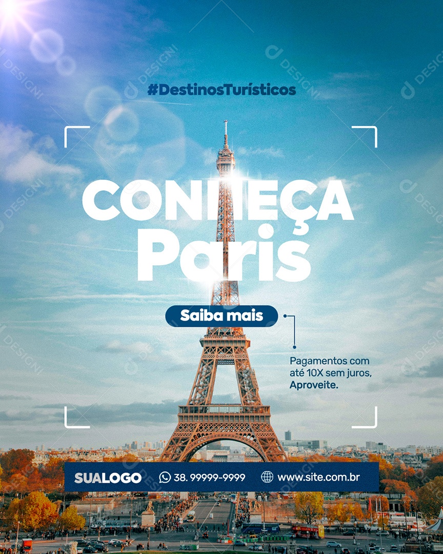 Social Media Conheça Paris Agência de Viagens Pacotes de Viagens Hospedagem PSD Editvável