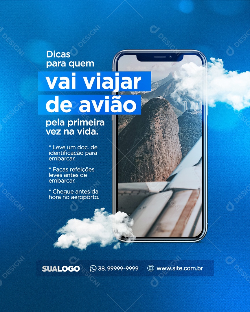 Dicas para quem vai Viajar de Avião Agência de Viagens Social Media PSD Editável