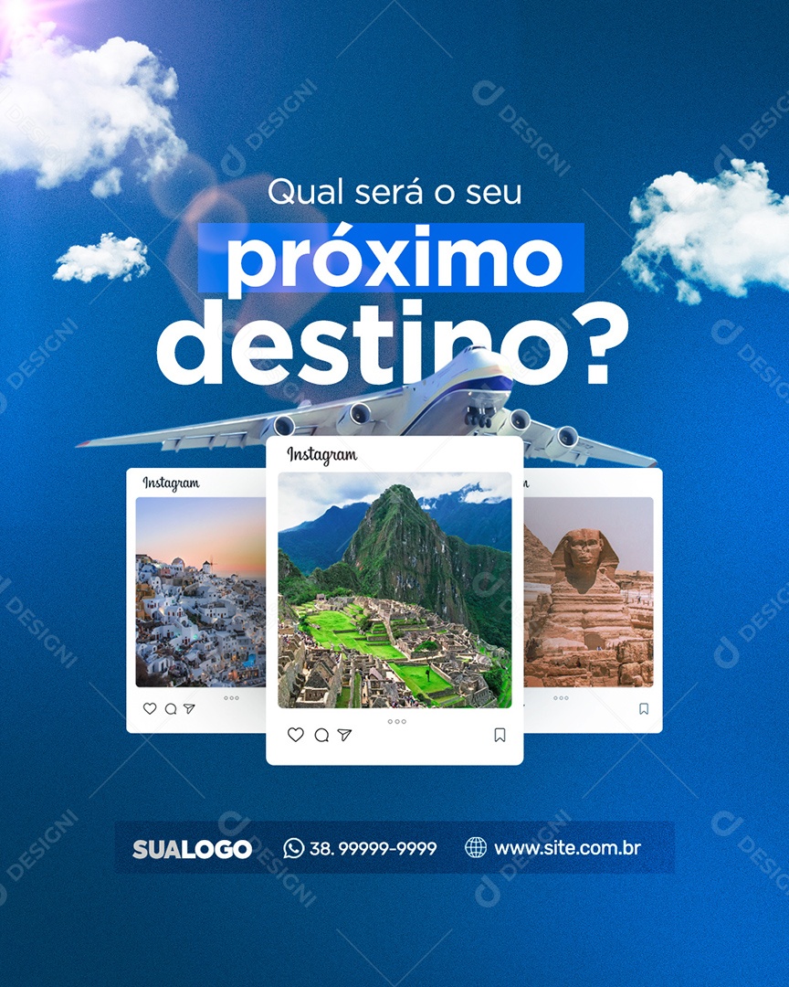 Qual será o seu Próximo Destino Agência de Viagens Social Media PSD Editável
