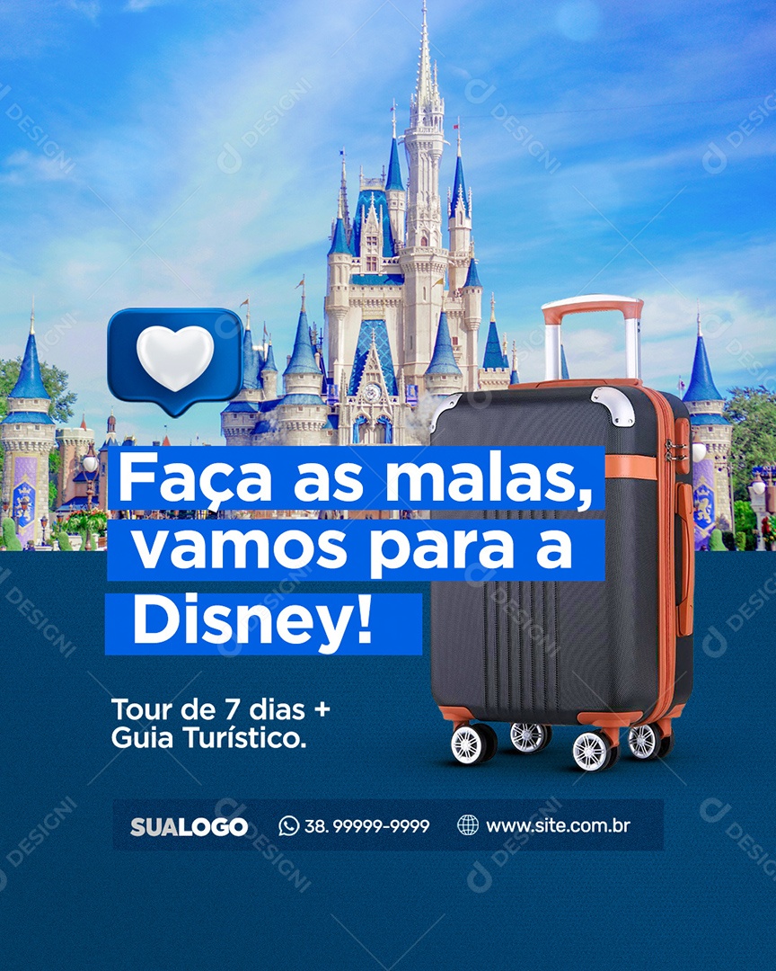 Faça as Malas vamos para Disney! Agência de Viagens Social Media PSD Editável