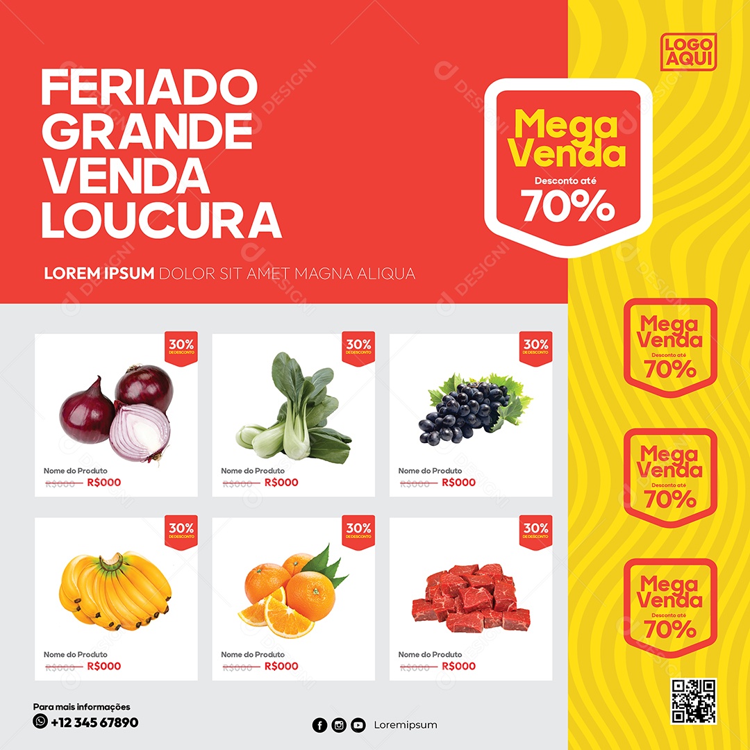 Social Media Template Supermercado Feriado Grande Venda Loucura EPS Editável
