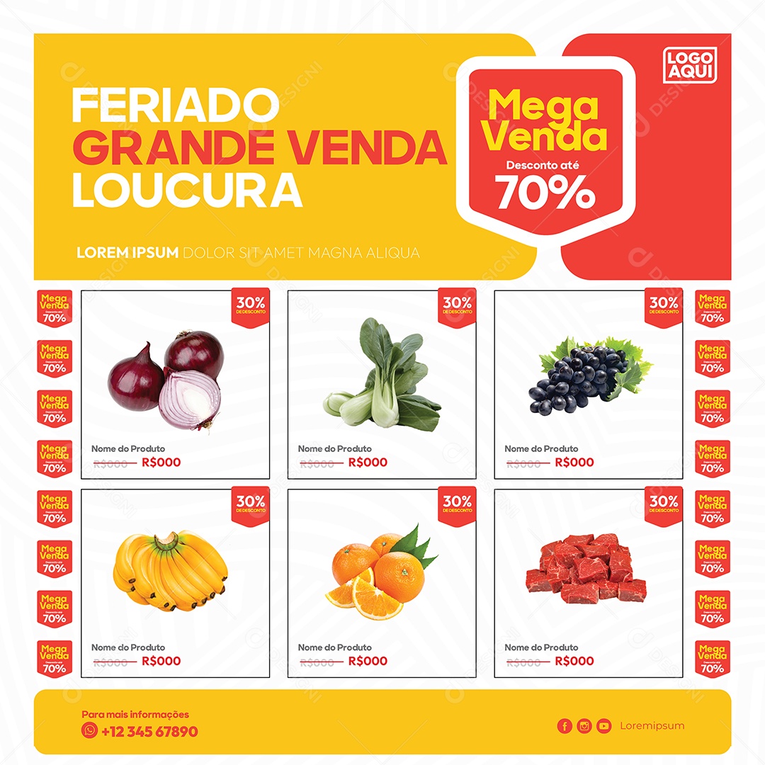 Social Media Template Supermercado Feriado Grande Venda Loucura EPS Editável