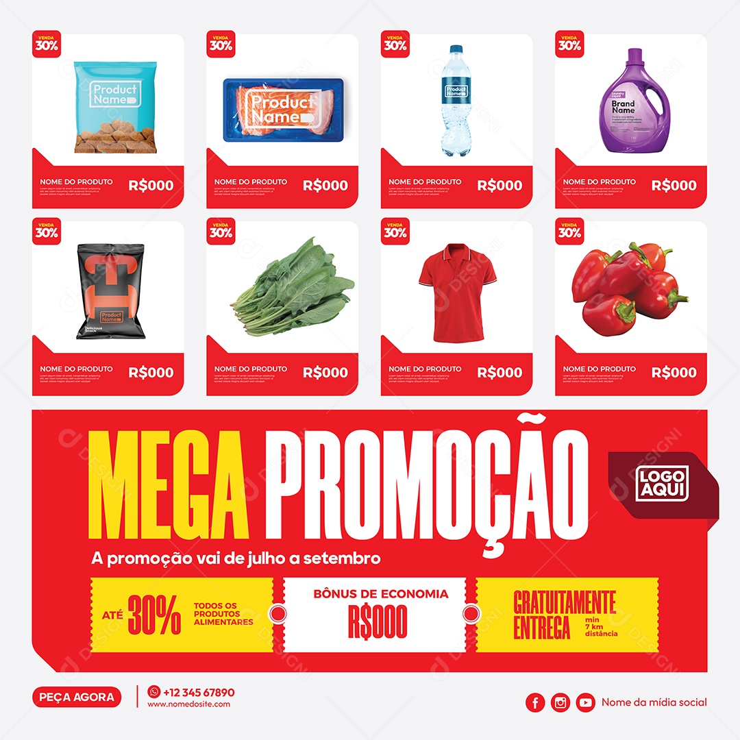 Social Media Template Supermercado Mega Promoção EPS Editável