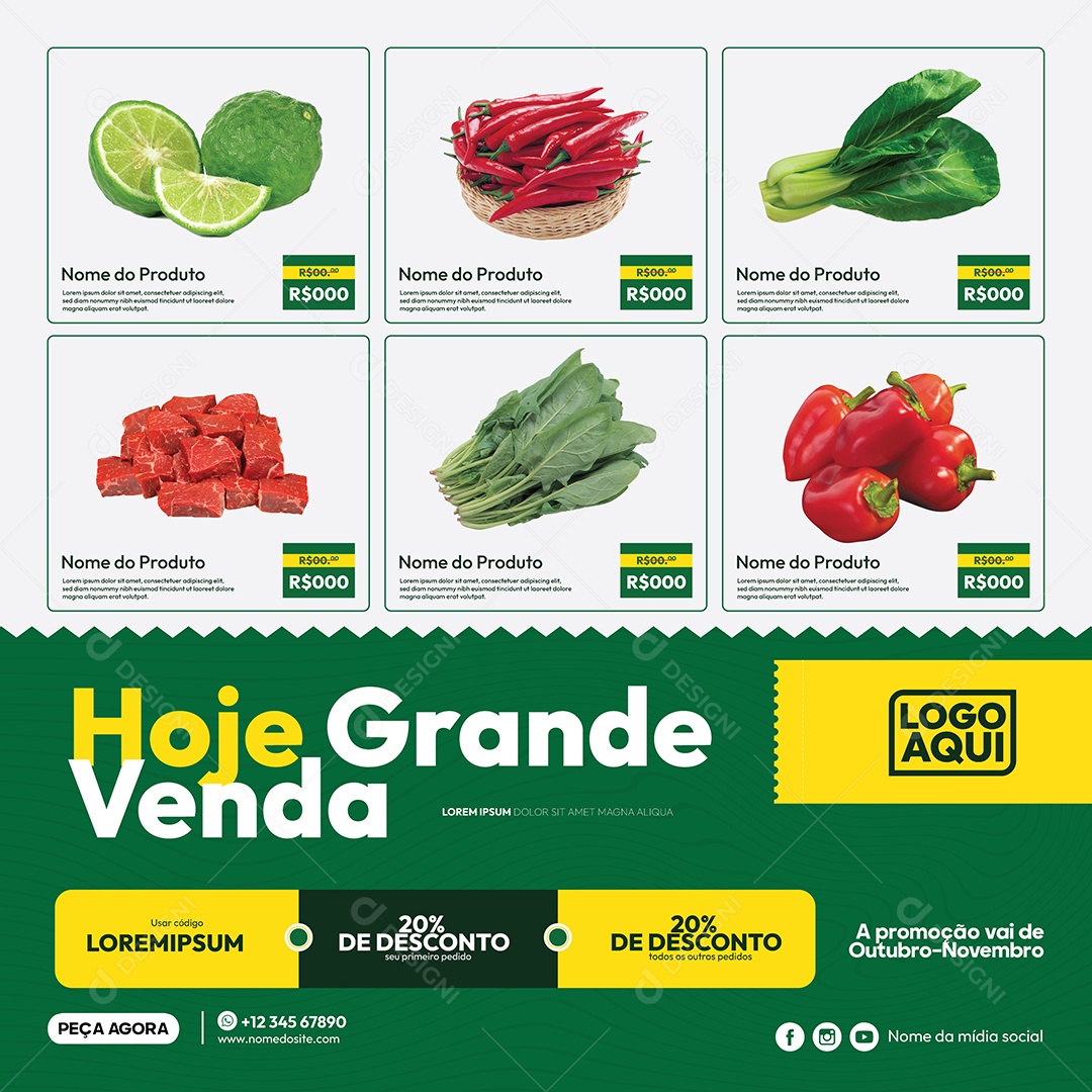 Social Media Template Supermercado Hoje Grande Venda EPS Editável