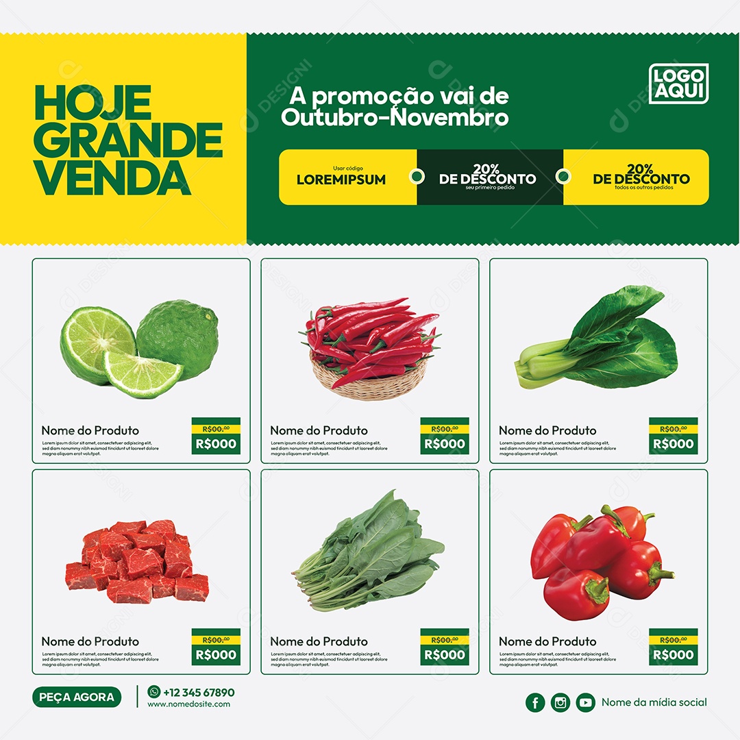 Social Media Template Supermercado Hoje Grande Venda EPS Editável