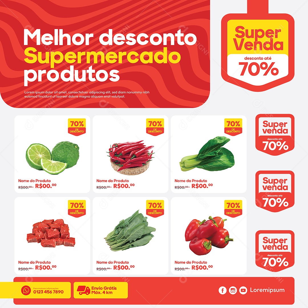 Social Media Template Melhor Desconto Supermercado Produtos EPS Editável