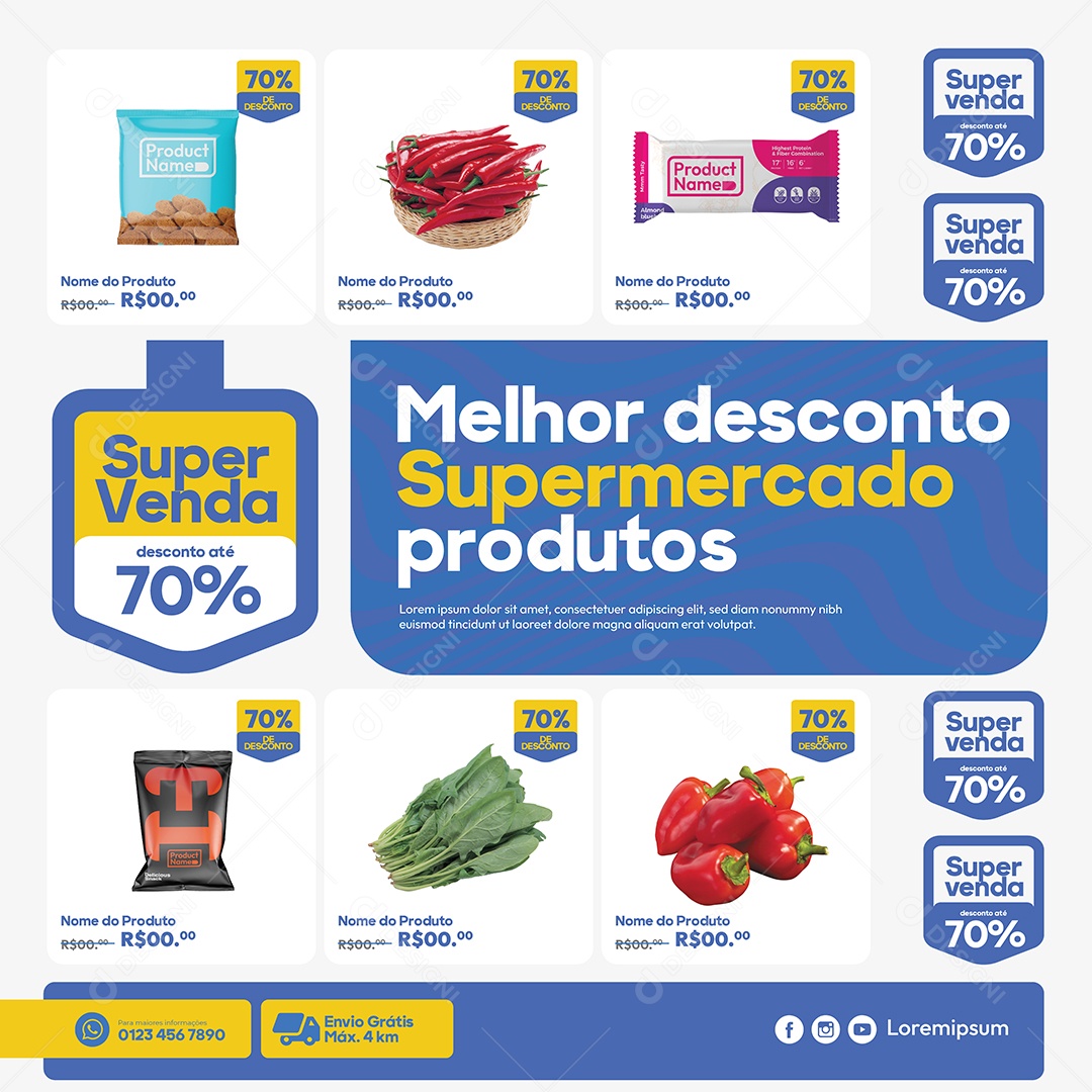 Social Media Template Supermercado Melhor Desconto Promoção Este Ano EPS Editável