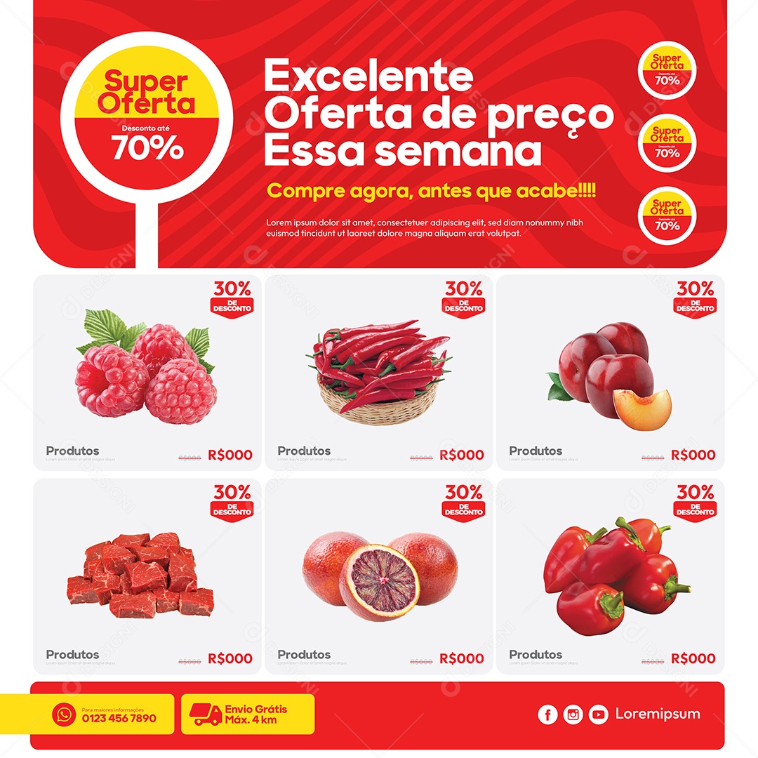 Social Media Template Supermercado Excelente Oferta de Preço Essa Semana EPS Editável