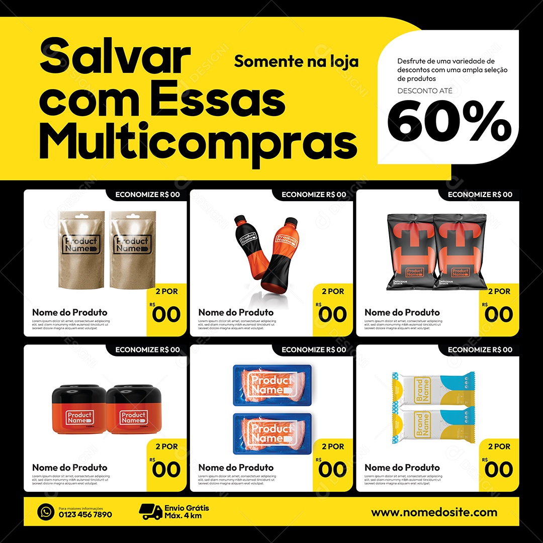 Social Media Template Supermercado Salvar Com Essas Multicompras EPS Editável