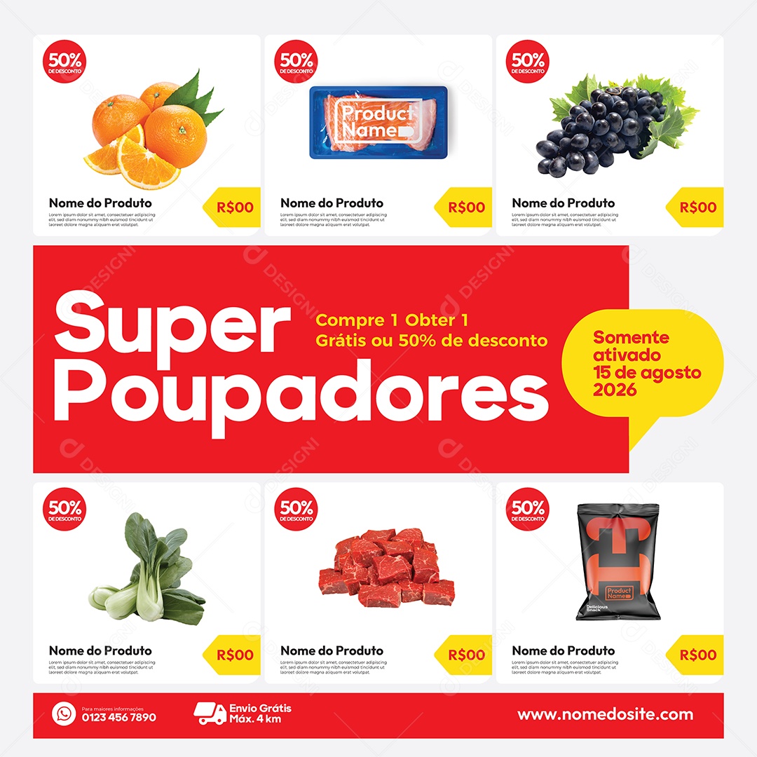 Social Media Template Supermercado Super Poupadores EPS Editável