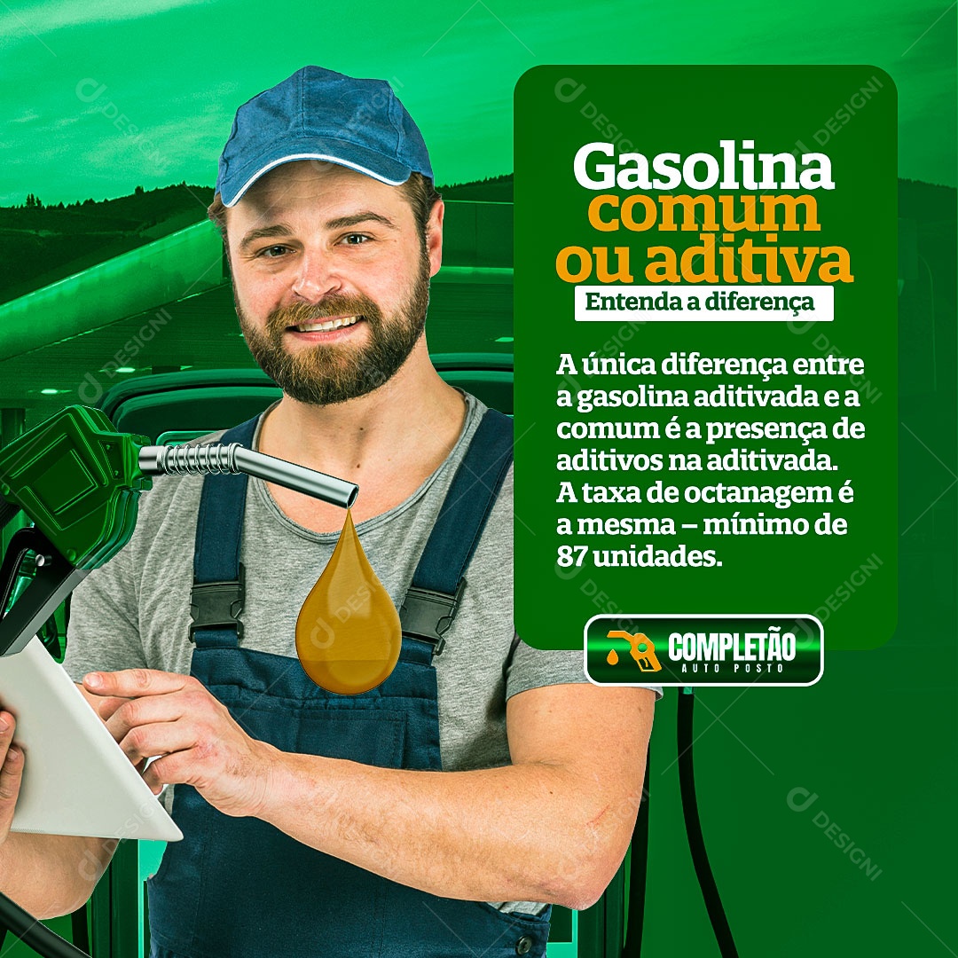 Posto de Combustível Gasolina Comum ou Aditivada Social Media PSD Editável
