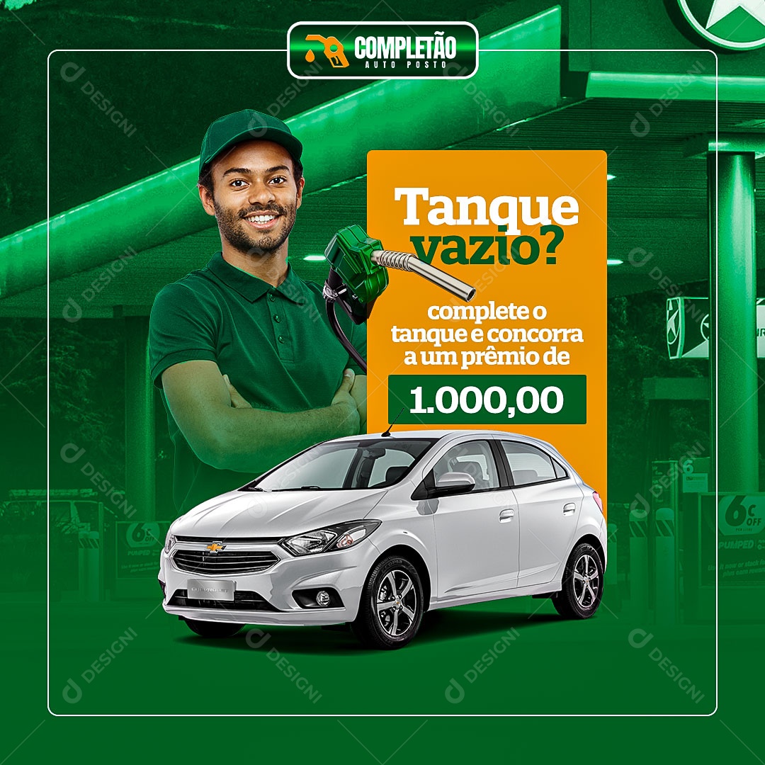 Tanque Vazio? Complete e Concorra a um Prémio Posto de Combustível Gasolina Social Media PSD Editável