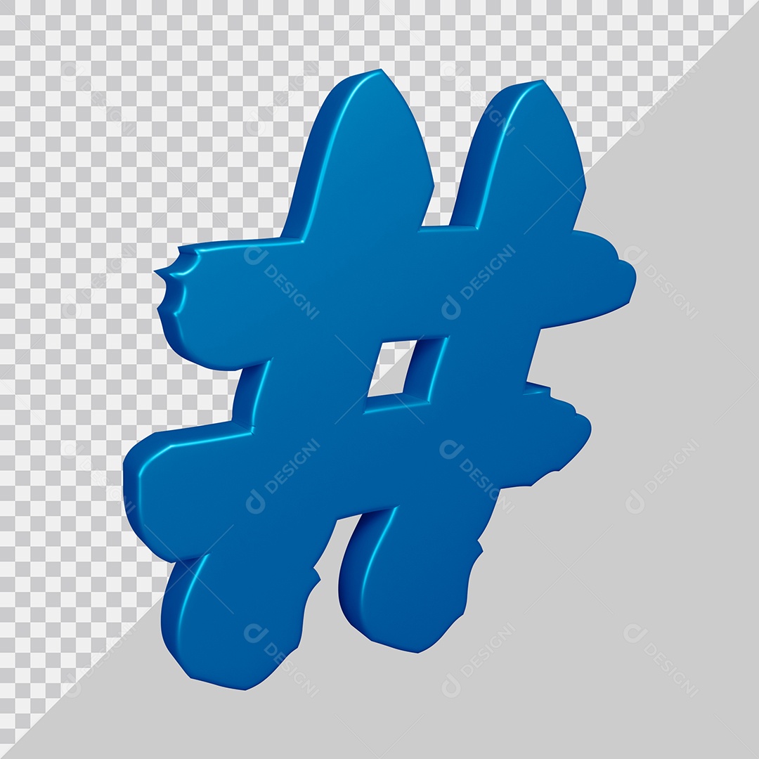 Elemento 3D Para Composição Símbolo de Hashtag Azul PSD