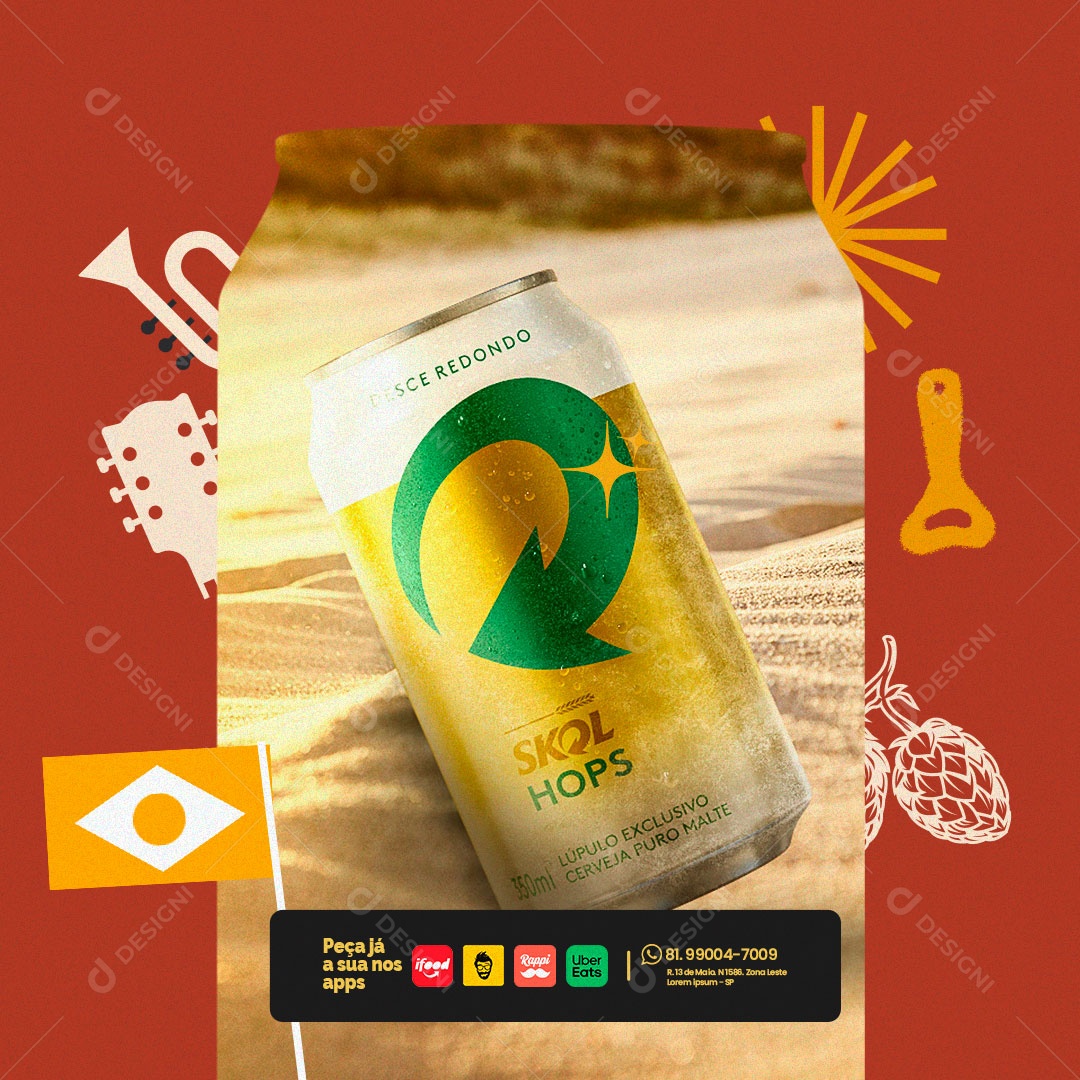 Social Media Distribuidora de Bebidas Cerveja Skol Lata PSD Editável