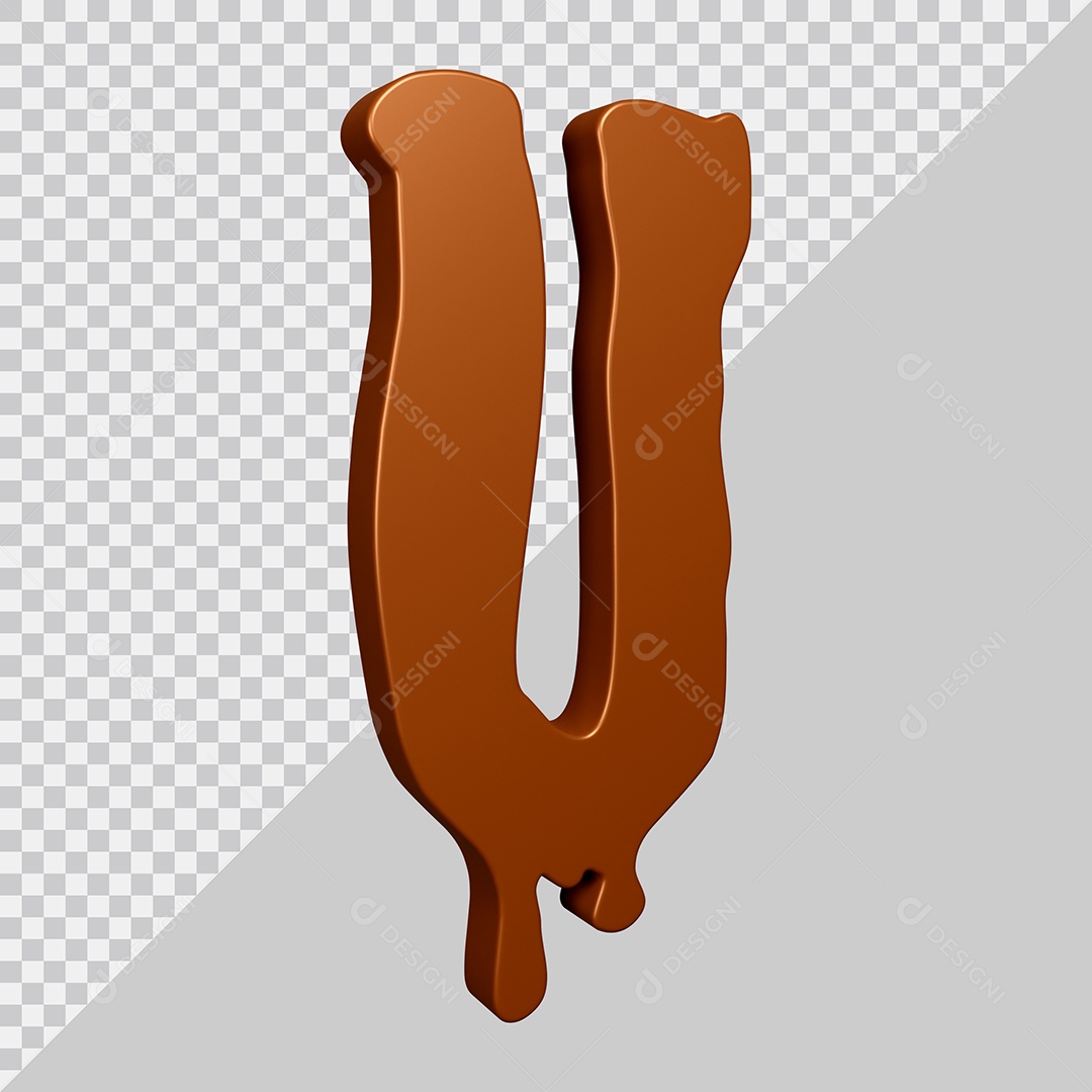 Elemento 3D Para Composição Letra U Textura De Chocolate PSD