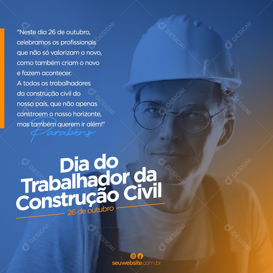 Celebramos os Profissionais Dia do Trabalhador da Construção Civil Social Media PSD Editável