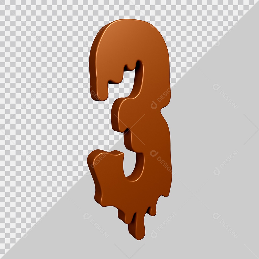 Elemento 3D Para Composição Número 3 Textura De Chocolate PSD