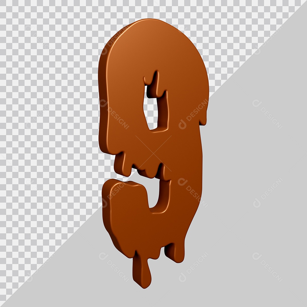 Elemento 3D Para Composição Número 9 Textura De Chocolate PSD