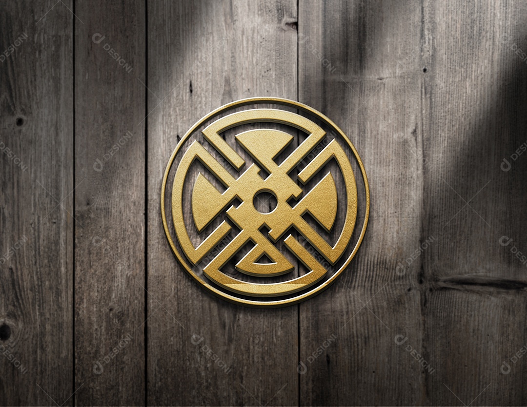 Logo Dourada Mockup Fundo de Madeira Efeito 3D PSD