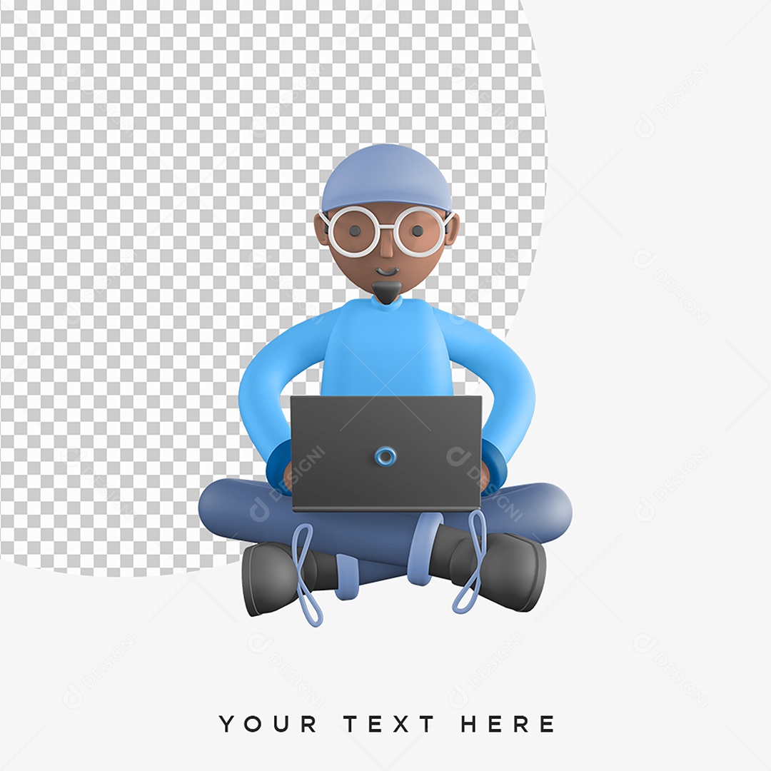 Personagem 3D de Jovem Rapaz Moreno Estudando PSD + PNG