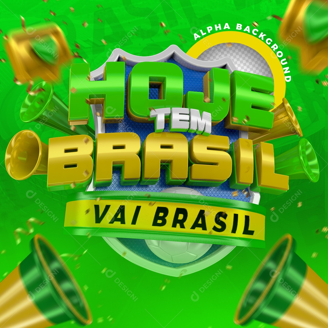 Selo 3D Hoje Tem Brasil Copa Do Mundo PSD