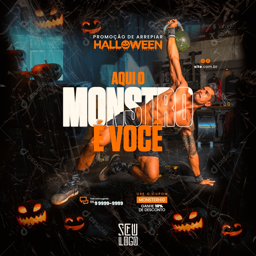 Promoção de Arrepiar Halloween Aqui o Monstro é Você Academia Social Media PSD Editável