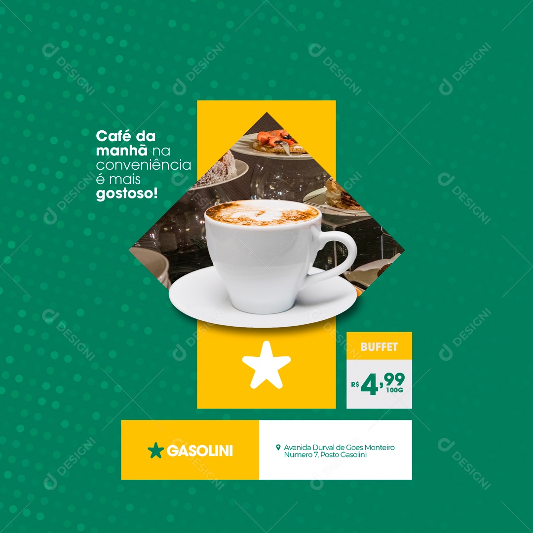 Café da Manhã na Conveniência é mais gostoso Posto de Combustível Gasolina Social Media PSD Editável