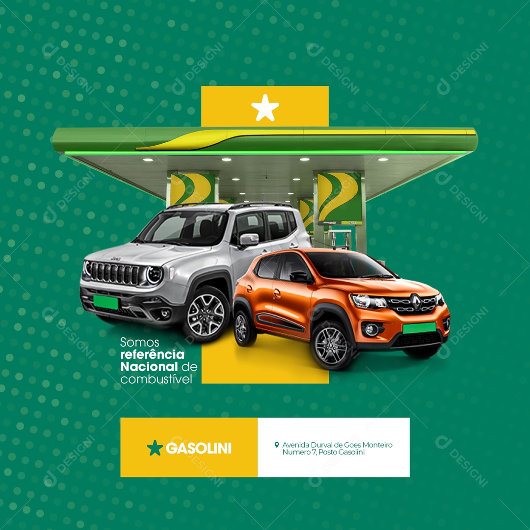 Posto de Combustível Gasolina Abasteça deu Carro Social Media PSD Editável