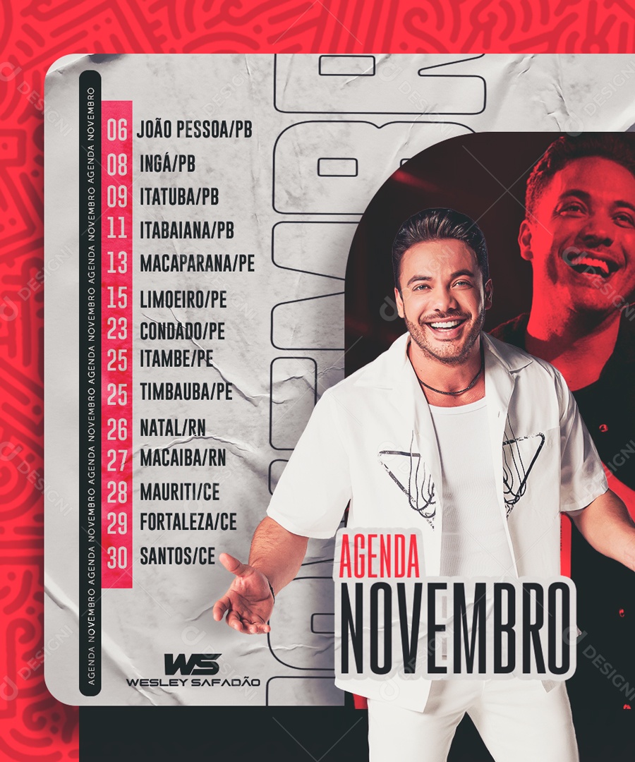 Social Media Agenda de Shows Novembro Wesley Safadão PSD Editável