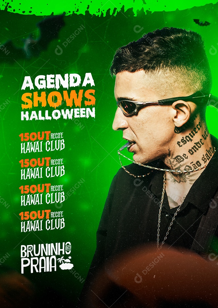 Agenda de Shows Halloween Mc Bruninho Flyer Social Media PSD Editável