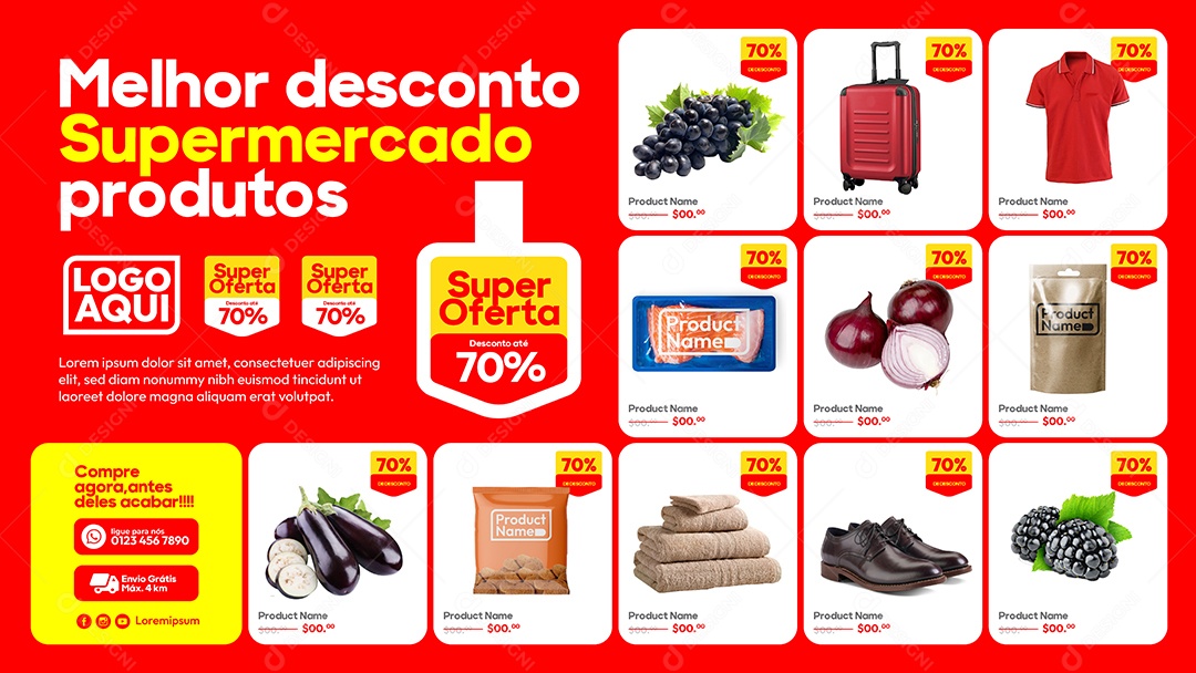 Social Media Banner Template Melhor Desconto Supermercado EPS Editável