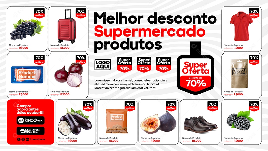 Social Media Banner Template Melhor Desconto Supermercado EPS Editável