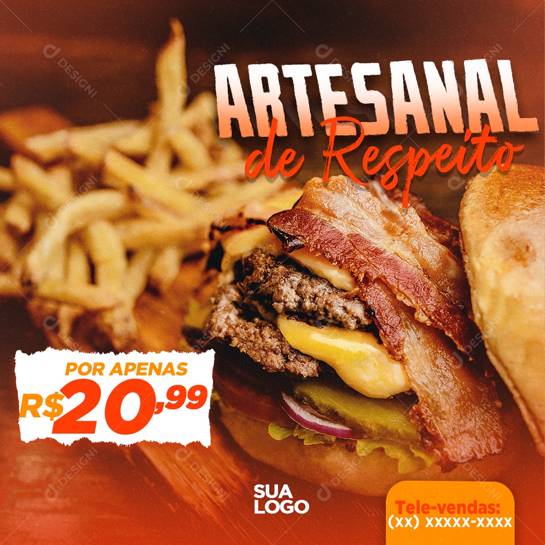 Social Media Hamburgueria Artesanal de Respeito PSD Editável