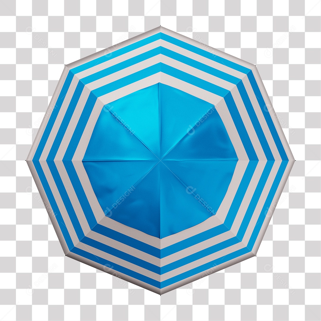 Guarda Chuva de Praia Azul e Branco Elemento 3D PNG Transparente