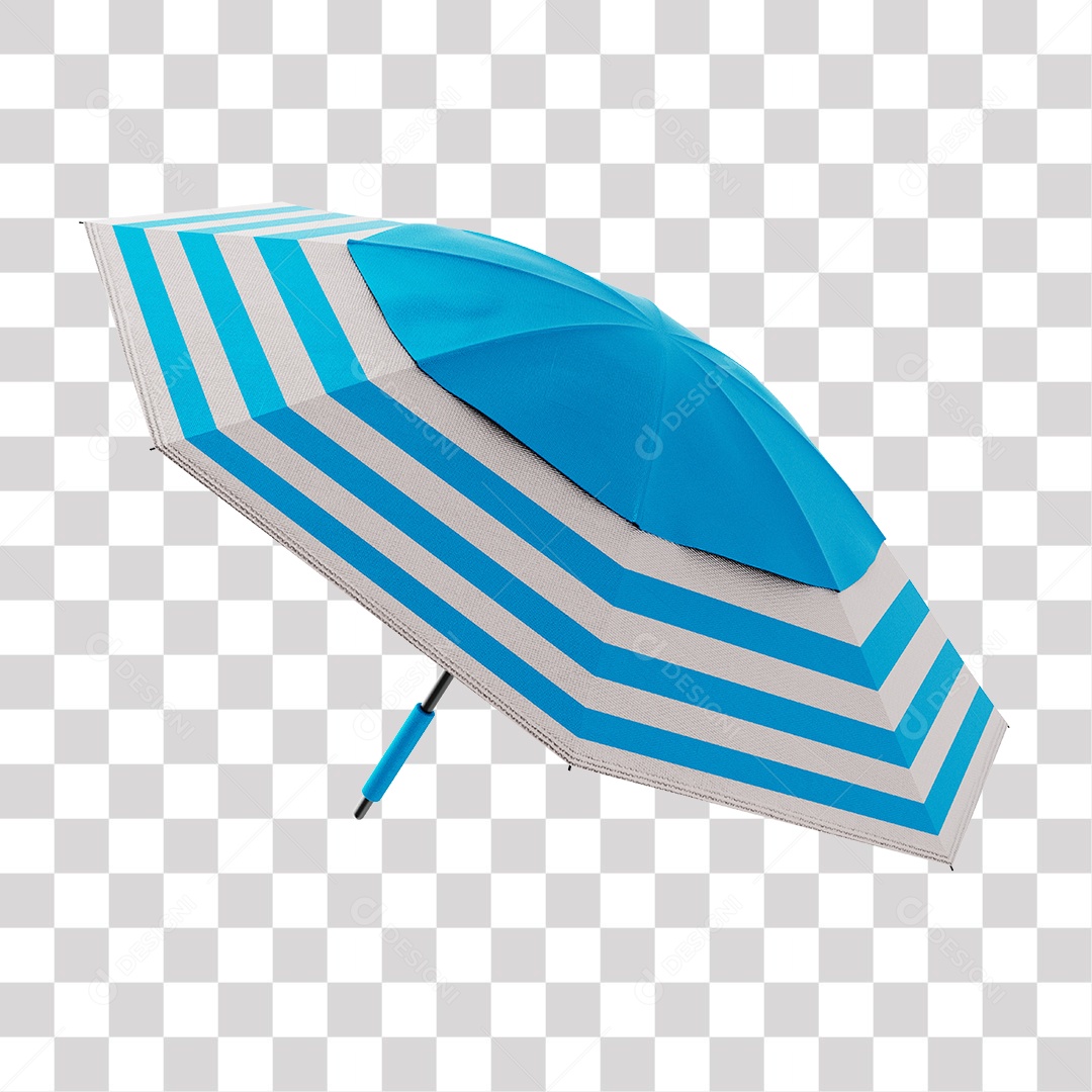 Guarda Chuva de Praia Azul e Branco Elemento 3D PNG Transparente